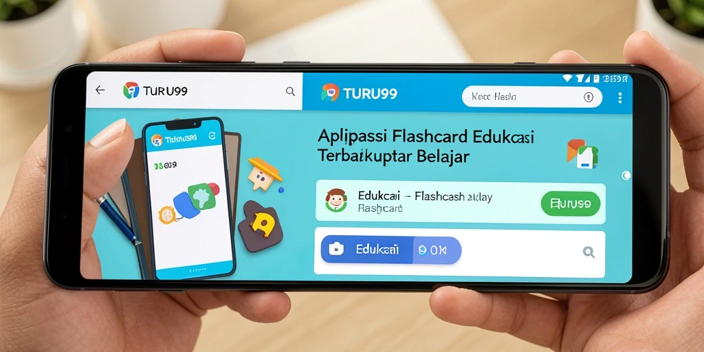 Tampilan antarmuka aplikasi Flashcard TURU99 yang menarik dan interaktif.