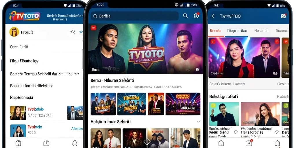 Antarmuka aplikasi TVTOTO menampilkan berita hiburan terkini.
