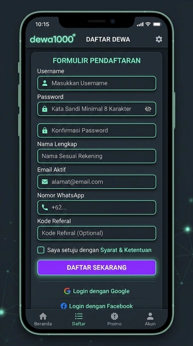 Panduan Registrasi Akun Dewa1000 untuk Android